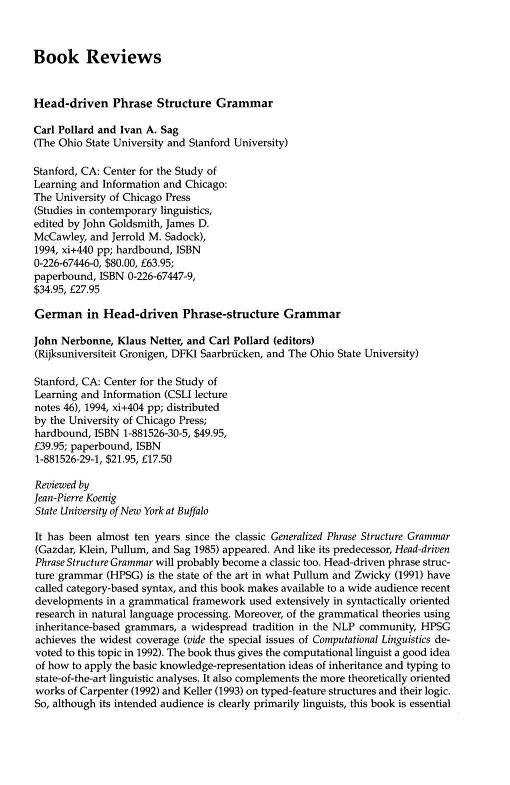 Head-Driven Phrase Structure Grammar And