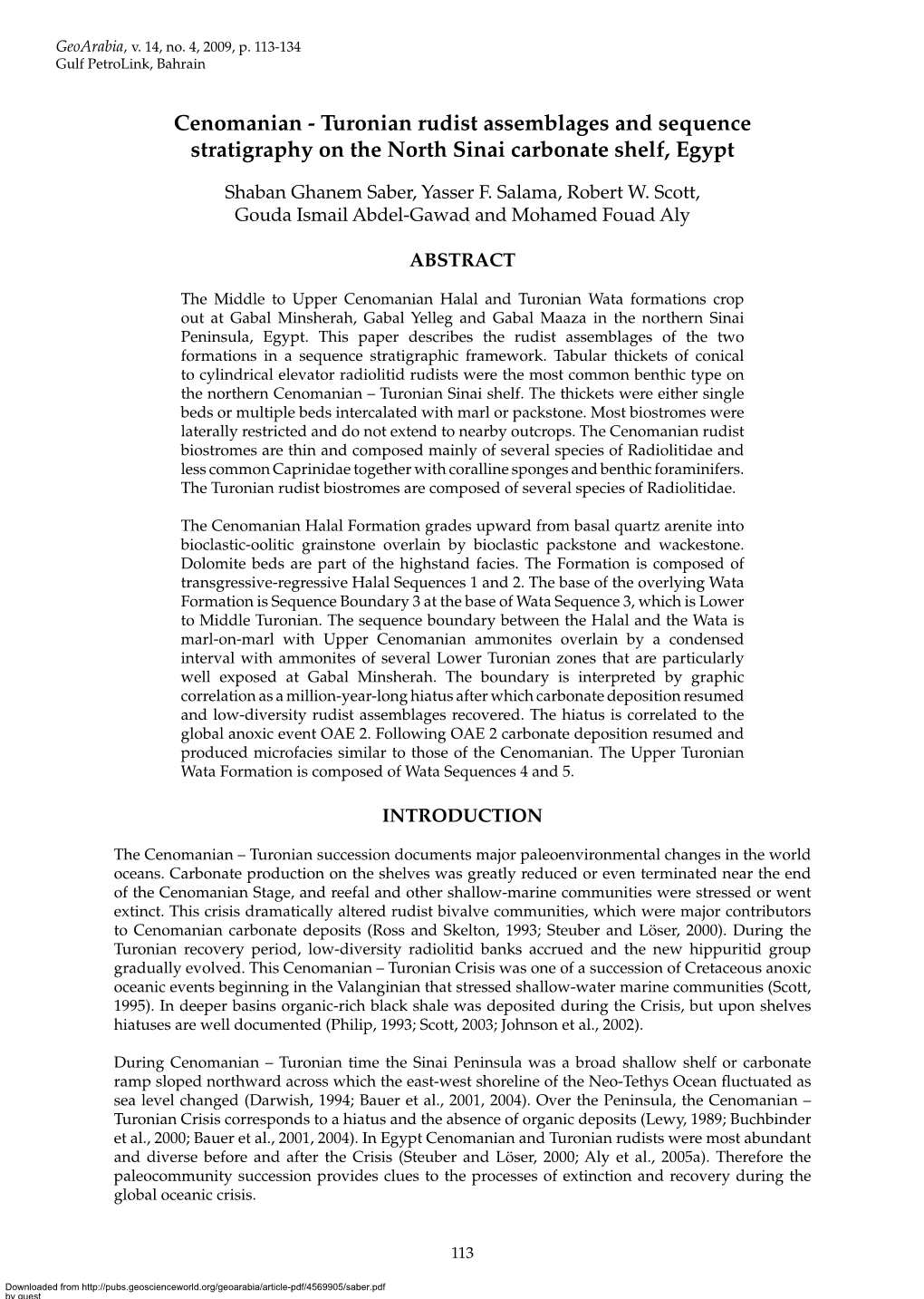 Cenomanian - Turonian Rudist Assemblages and Sequence Stratigraphy on the North Sinai Carbonate Shelf, Egypt