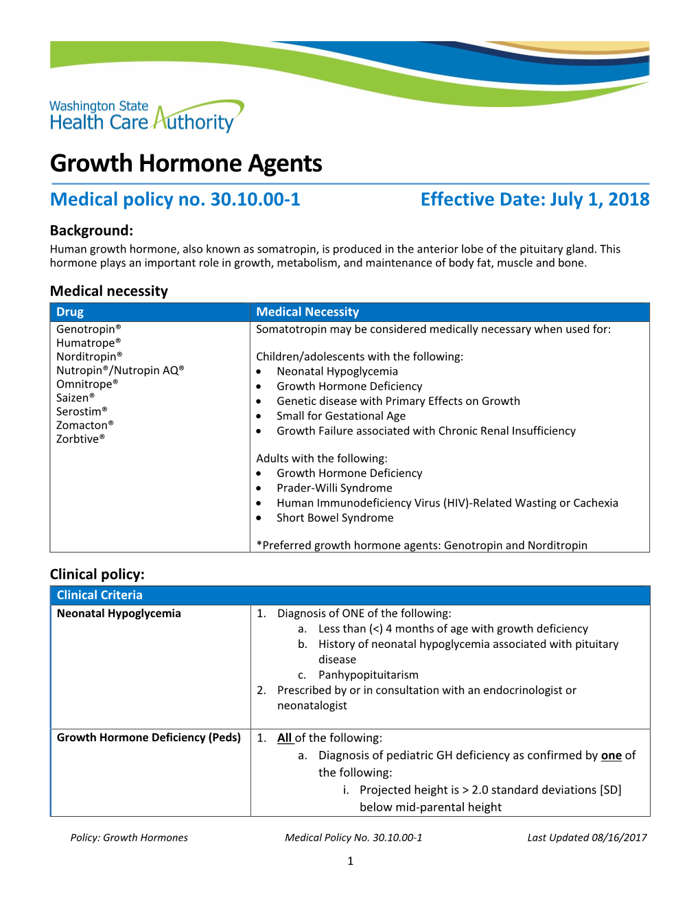 Growth Hormone Agents Medical Policy No