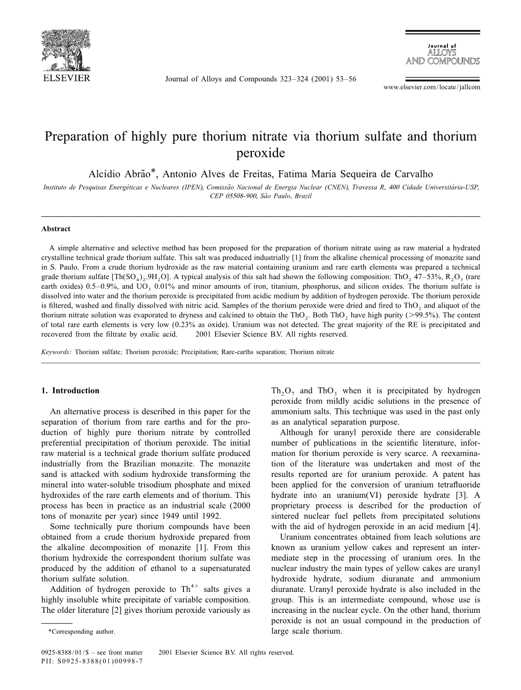 Preparation of Highly Pure Thorium Nitrate Via Thorium Sulfate And