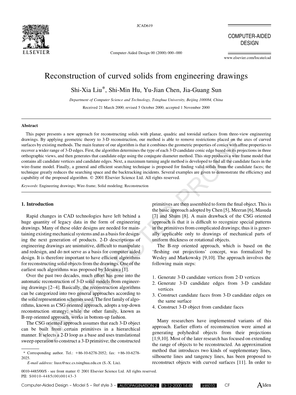 Paper Presents a New Approach for Reconstructing Solids with Planar, Quadric and Toroidal Surfaces from Three-View Engineering Drawings