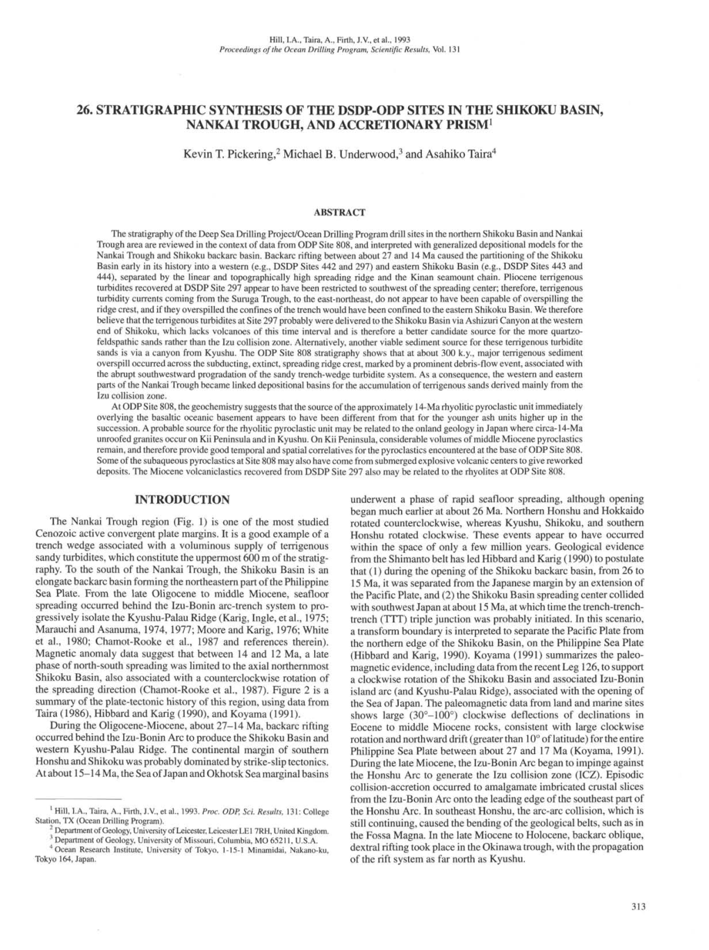 26. Stratigraphic Synthesis of the Dsdp-Odp Sites in the Shikoku Basin, Nankai Trough, and Accretionary Prism1