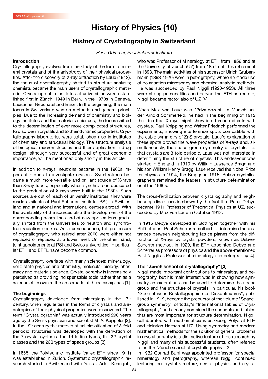 History of Physics (10) History of Crystallography in Switzerland