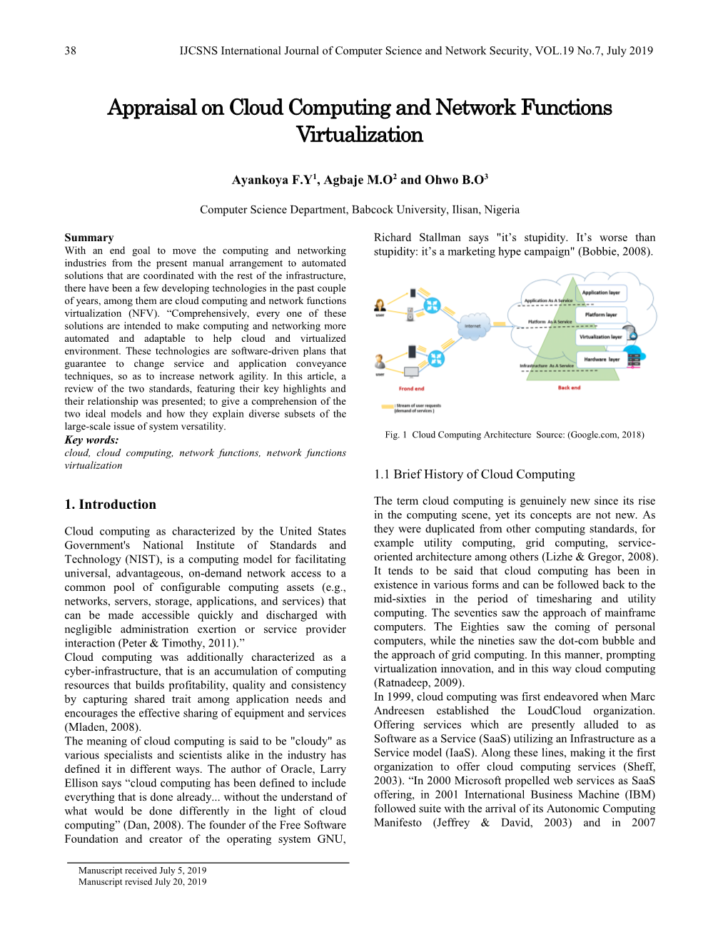 Appraisal on Cloud Computing and Network Functions Virtualization