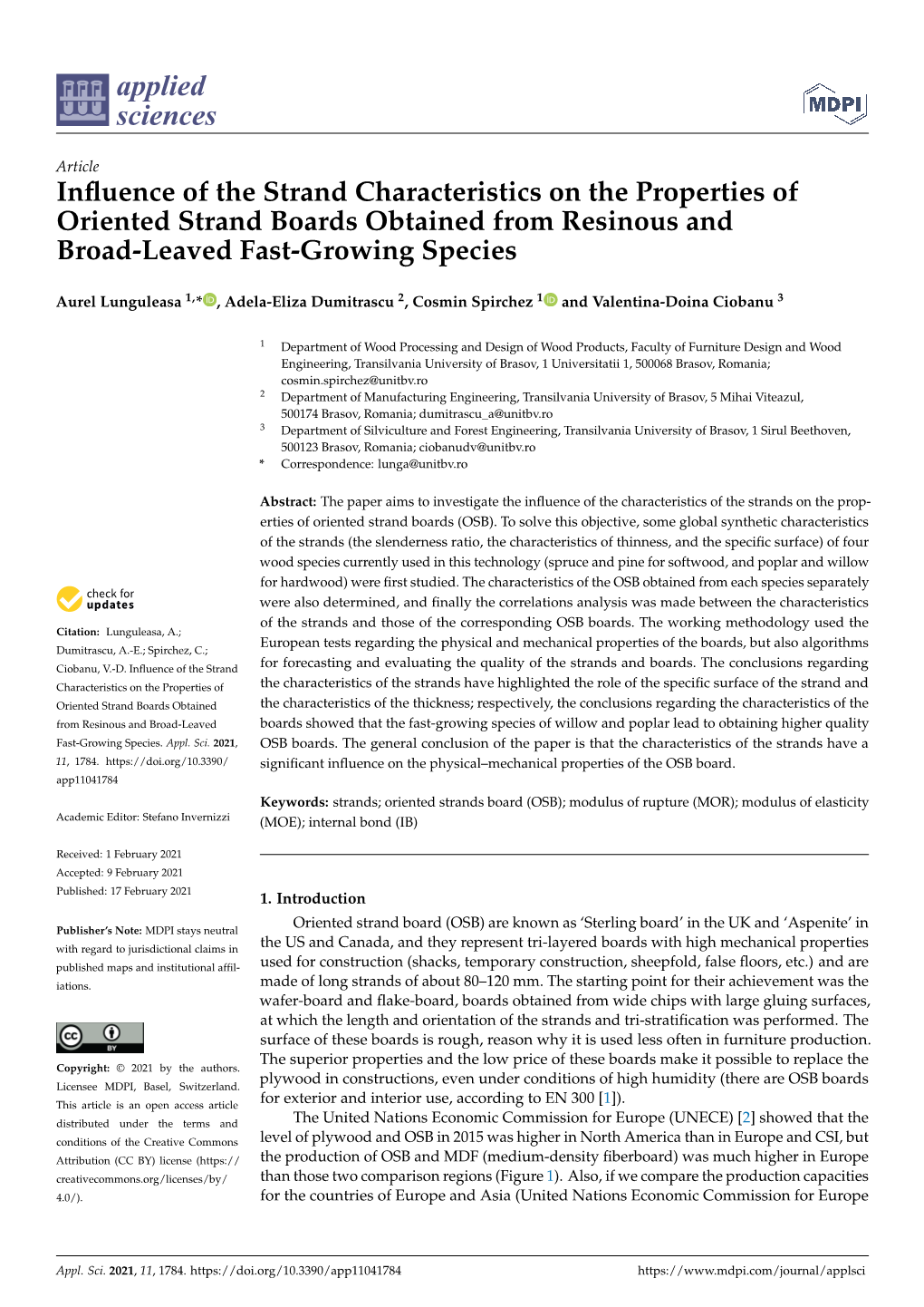 Influence of the Strand Characteristics on the Properties of Oriented Strand