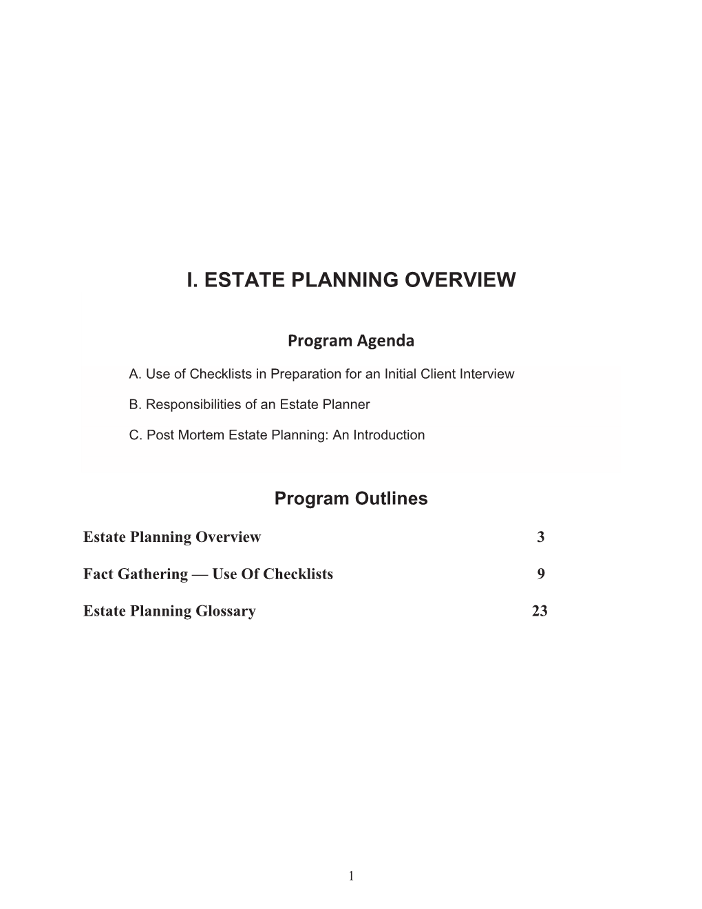 I. Estate Planning Overview