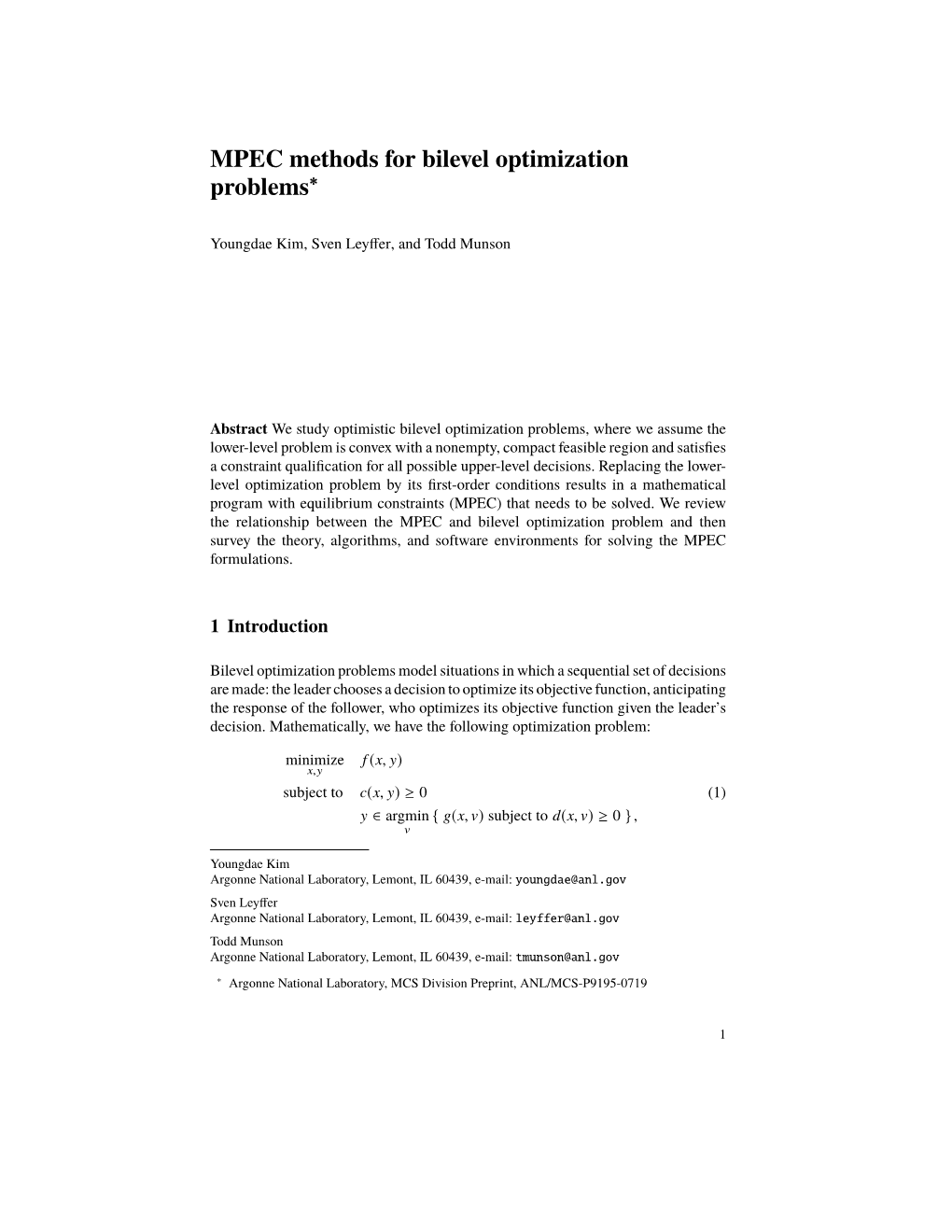 MPEC Methods for Bilevel Optimization Problems∗