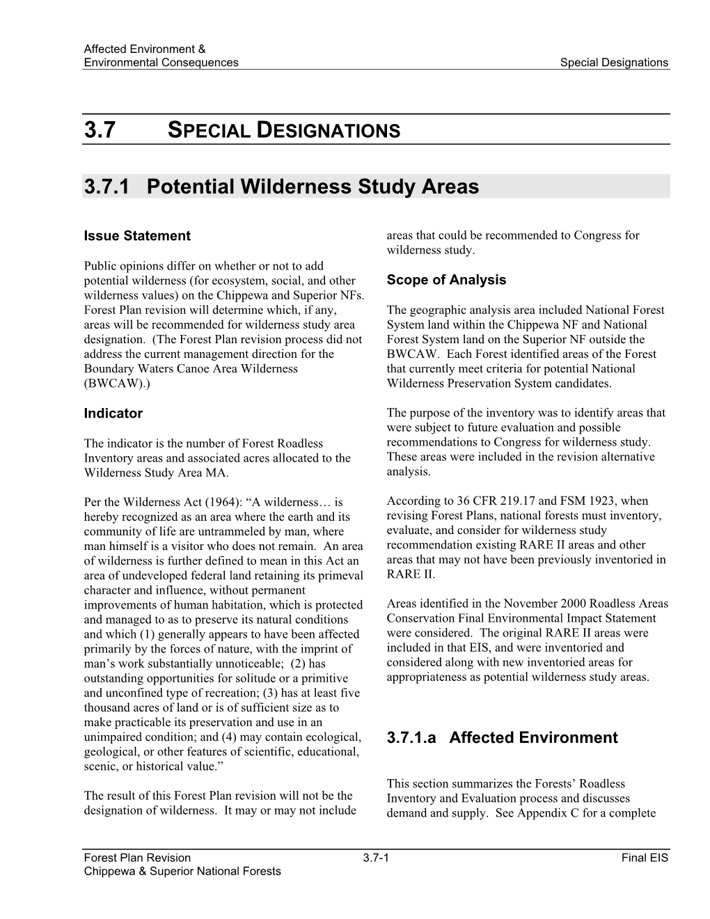 3.7.1 Potential Wilderness Study Areas