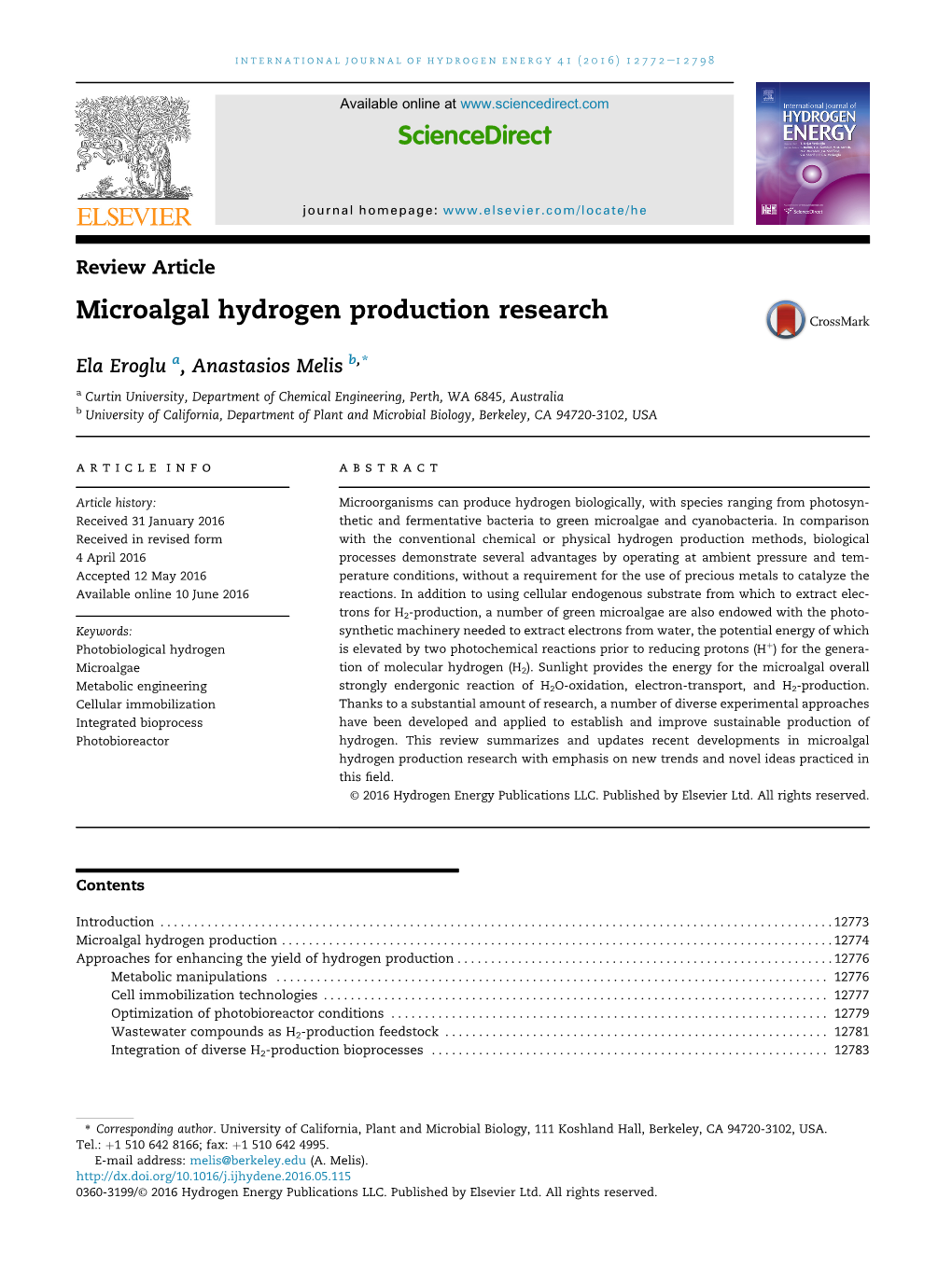 Microalgal Hydrogen Production Research