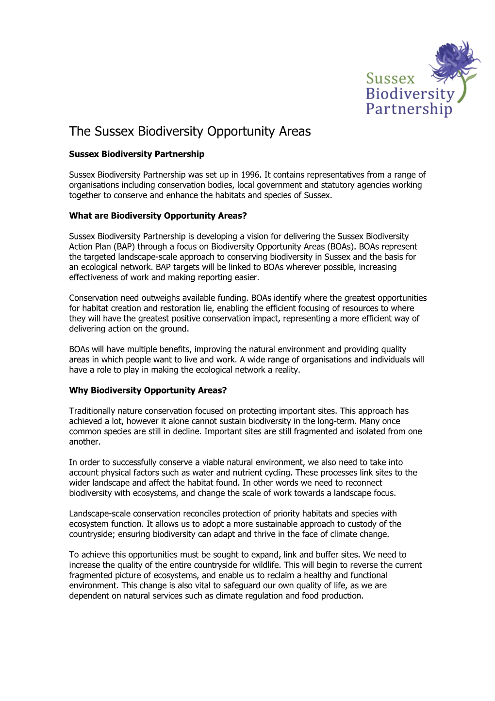 The Sussex Biodiversity Opportunity Areas