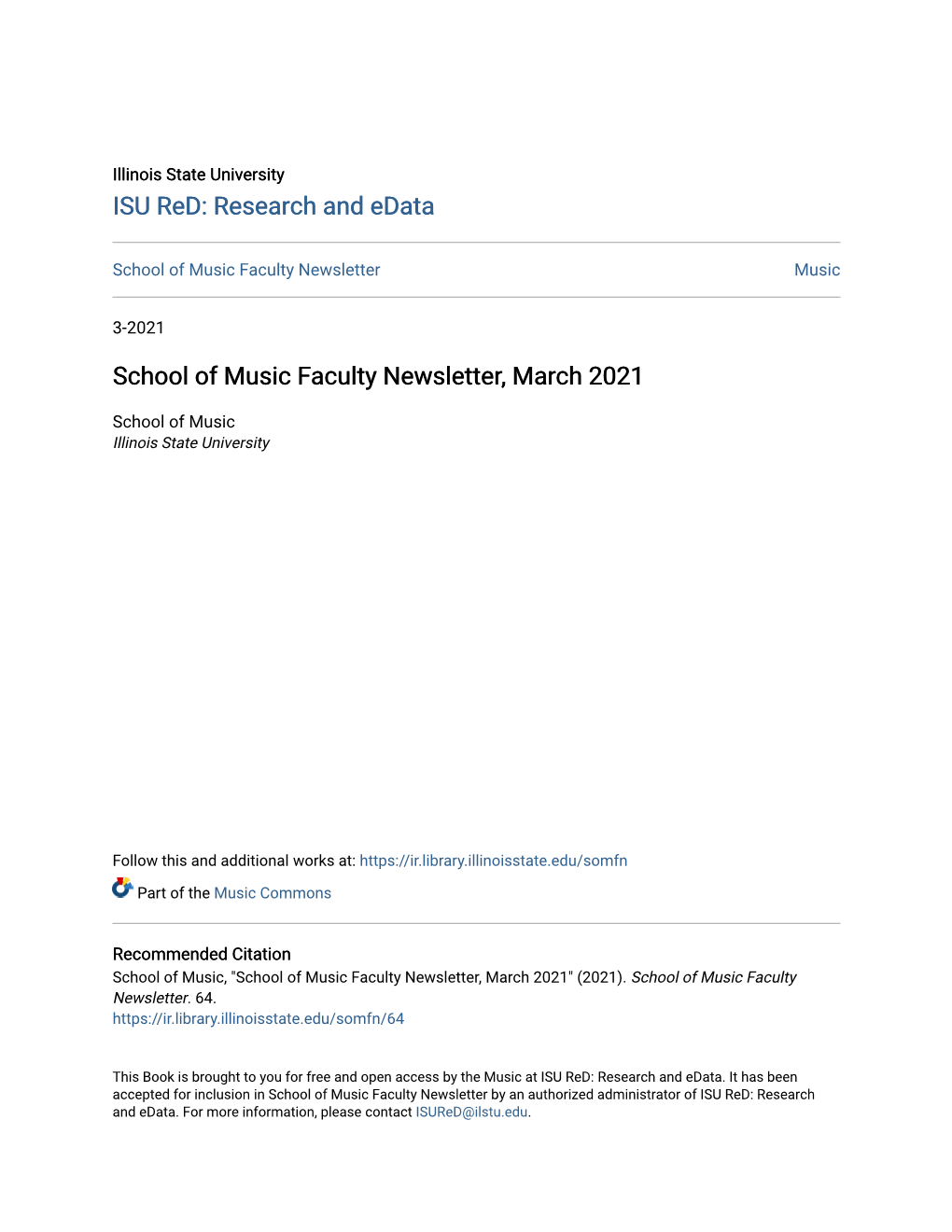 School of Music Faculty Newsletter, March 2021