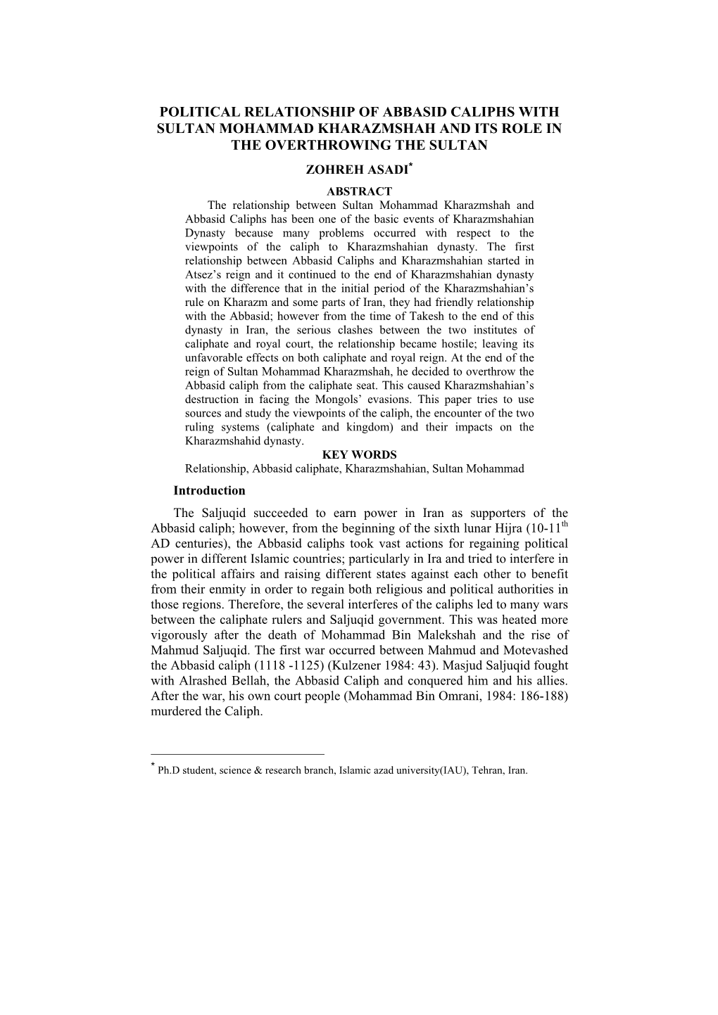 Political Relationship of Abbasid Caliphs with Sultan