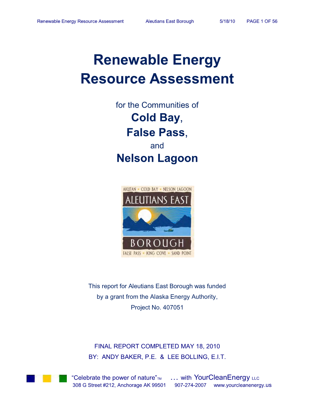 Renewable Energy Resource Assessment Aleutians East Borough 5/18/10 PAGE 1 of 56