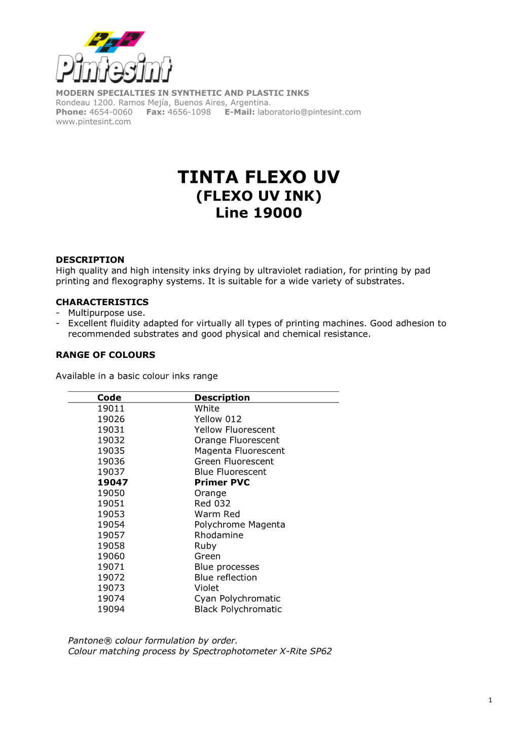 TINTA FLEXO UV (FLEXO UV INK) Line 19000