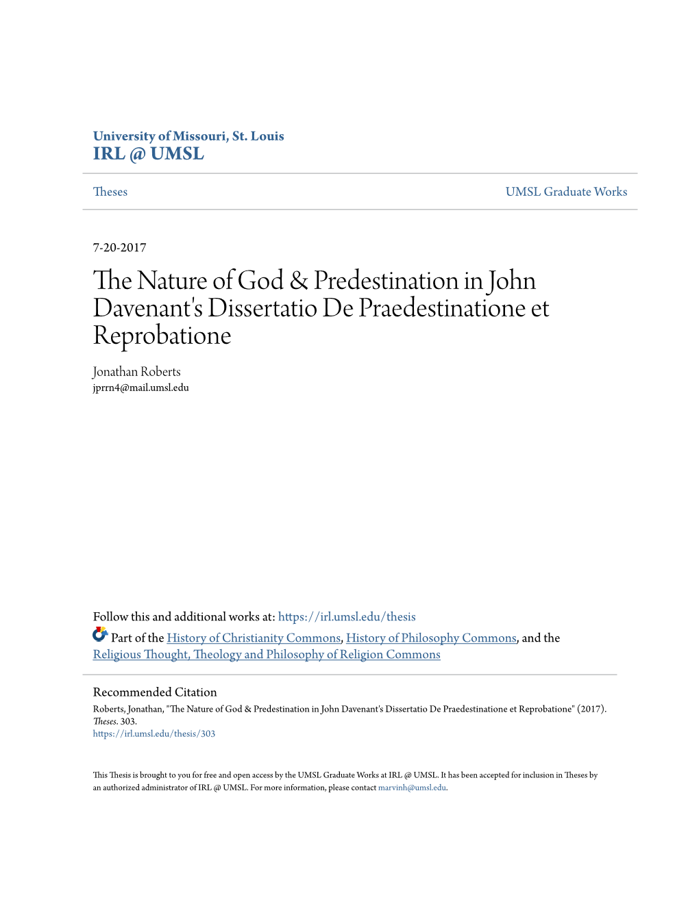 The Nature of God & Predestination in John Davenant's Dissertatio De