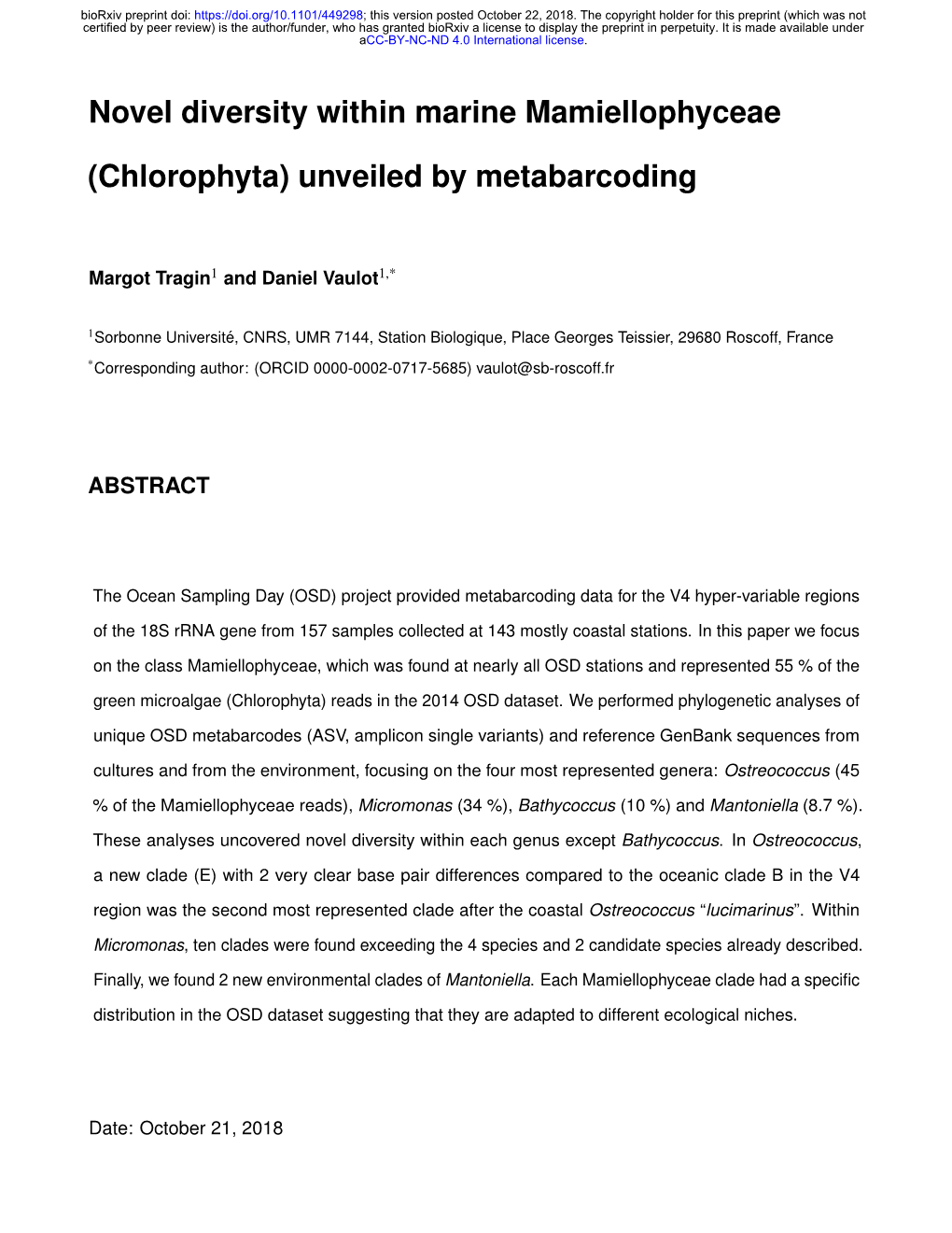 Chlorophyta) Unveiled by Metabarcoding