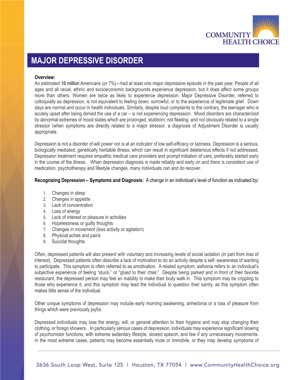 Major Depression in USA, 2016 Adults in Primary Care