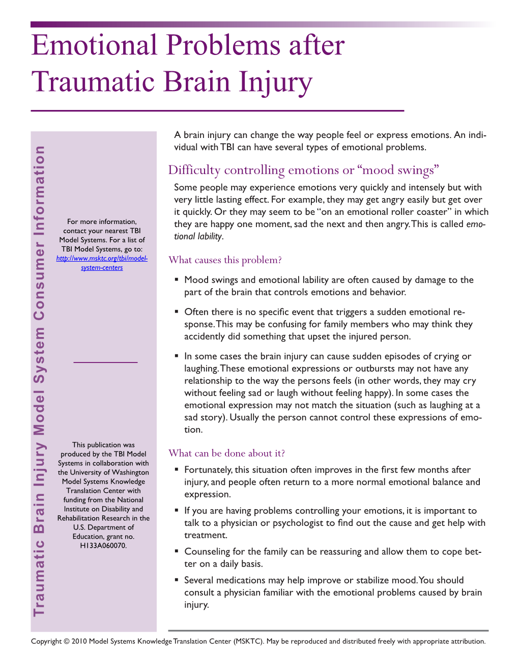 Emotional Problems After Traumatic Brain Injury