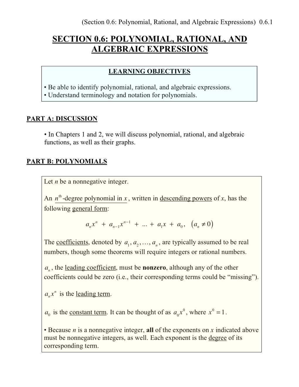 Polynomial, Rational, and Algebraic Expressions) 0.6.1