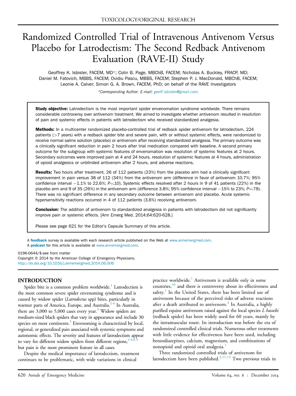 The Second Redback Antivenom Evaluation (RAVE-II) Study