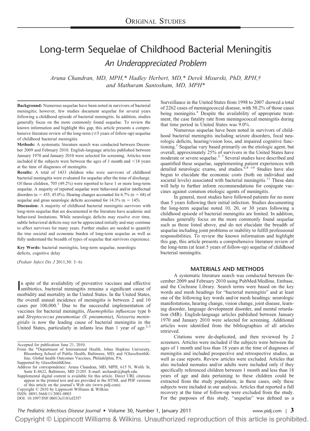 Long-Term Sequelae of Childhood Bacterial Meningitis an Underappreciated Problem