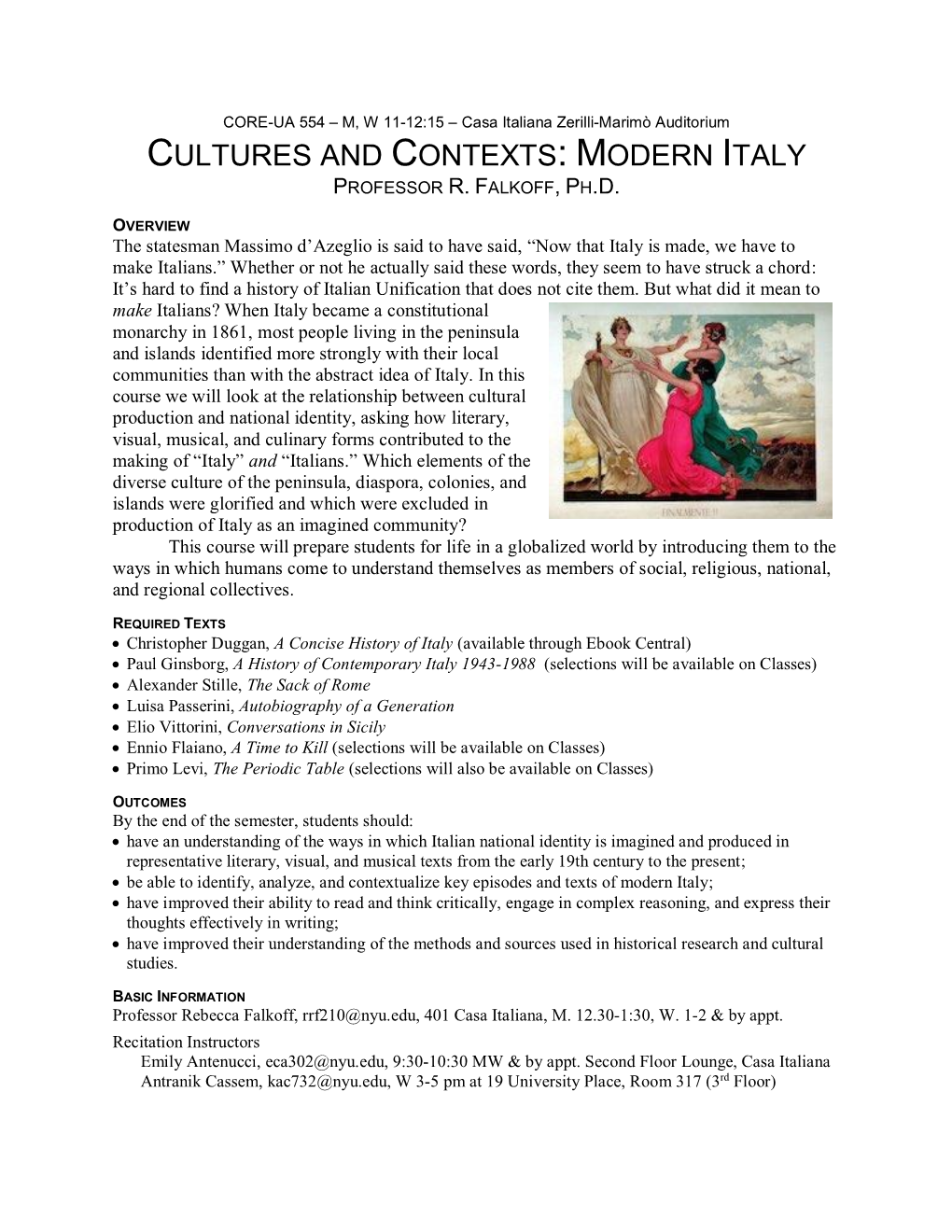 Cultures and Contexts: Modern Italy Professor R