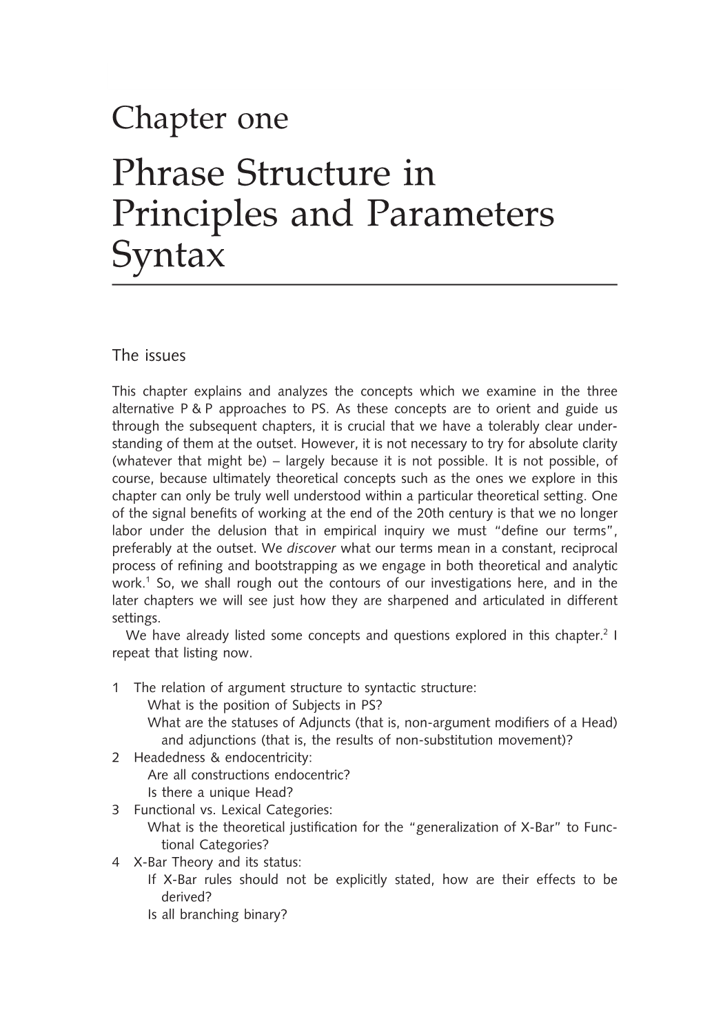 Chapter One Phrase Structure in Principles and Parameters Syntax