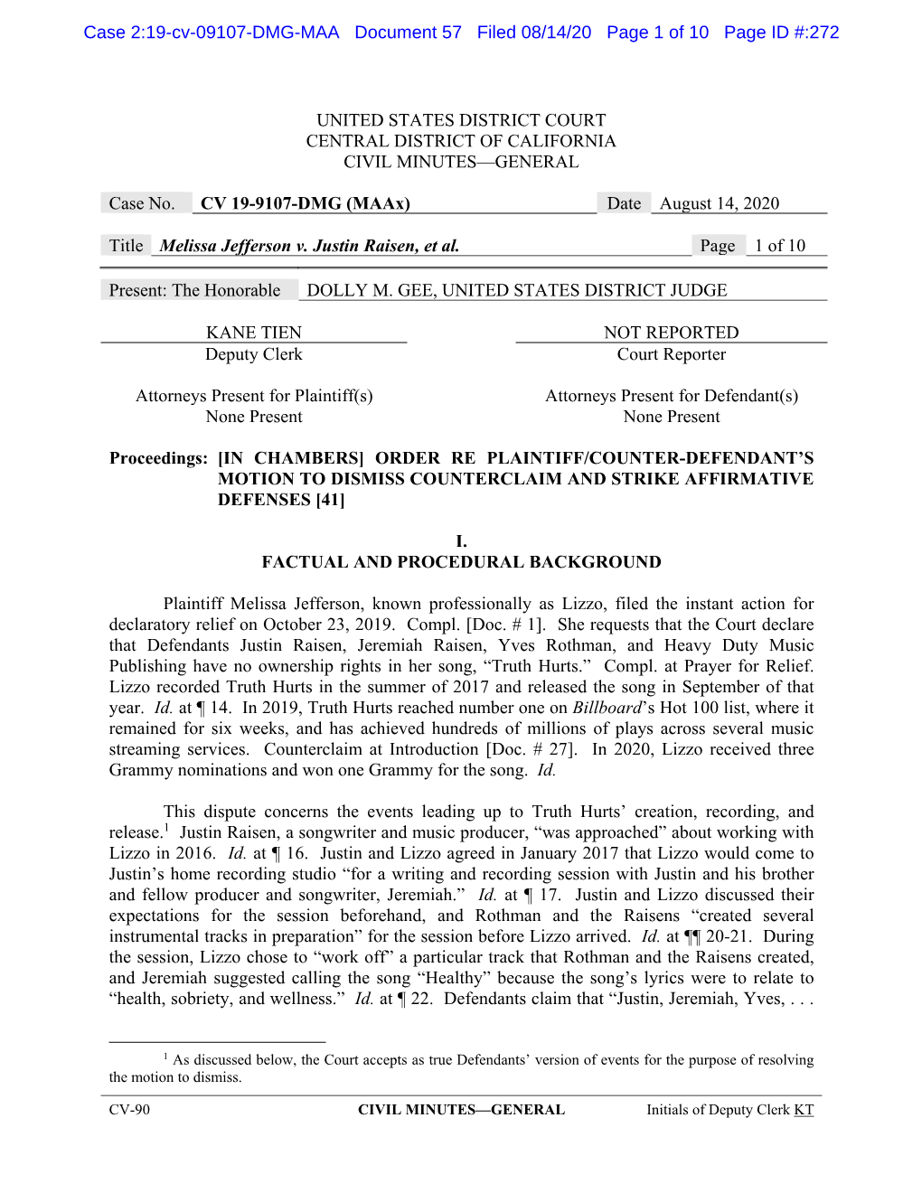 United States District Court Central District of California Civil Minutes—General