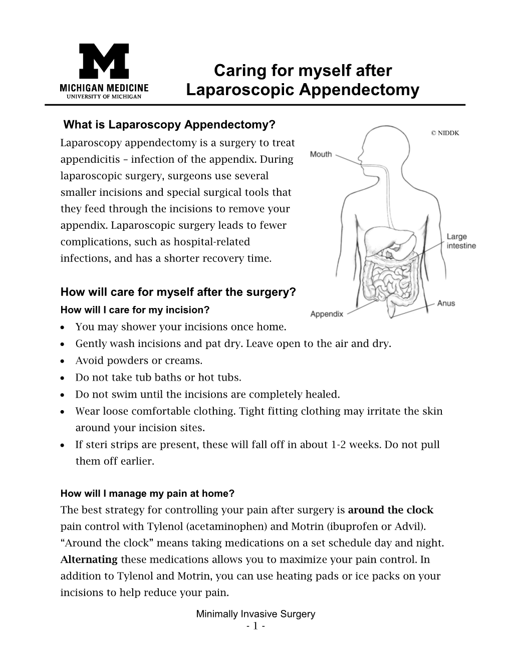 Caring for Myself After Laparoscopic Appendectomy