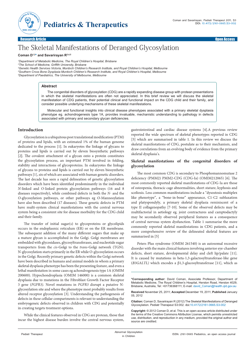 The Skeletal Manifestations of Deranged Glycosylation