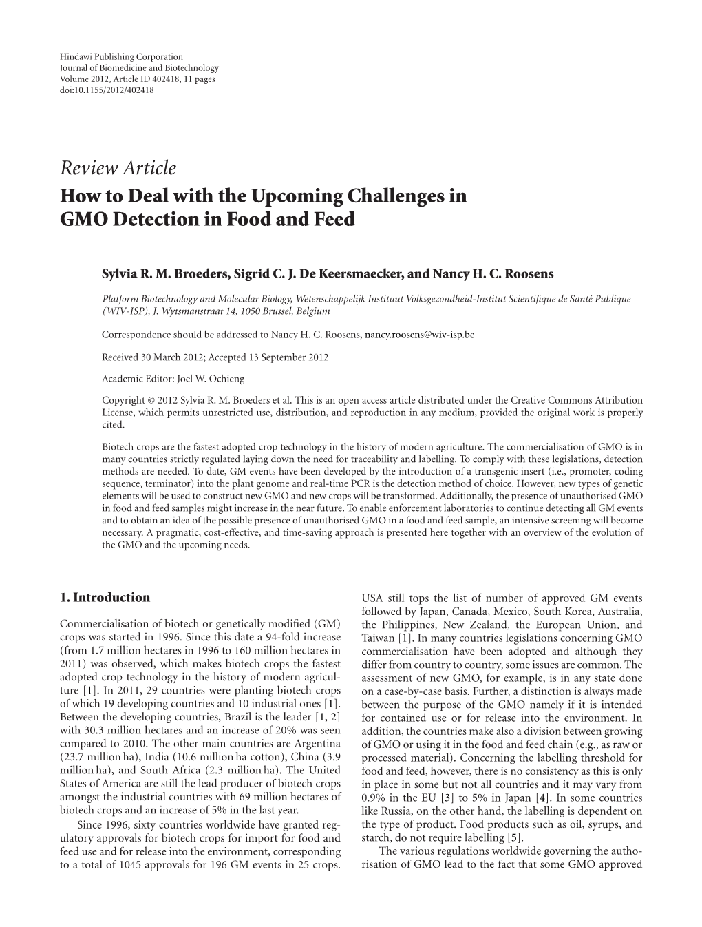 Review Article How to Deal with the Upcoming Challenges in GMO Detection in Food and Feed