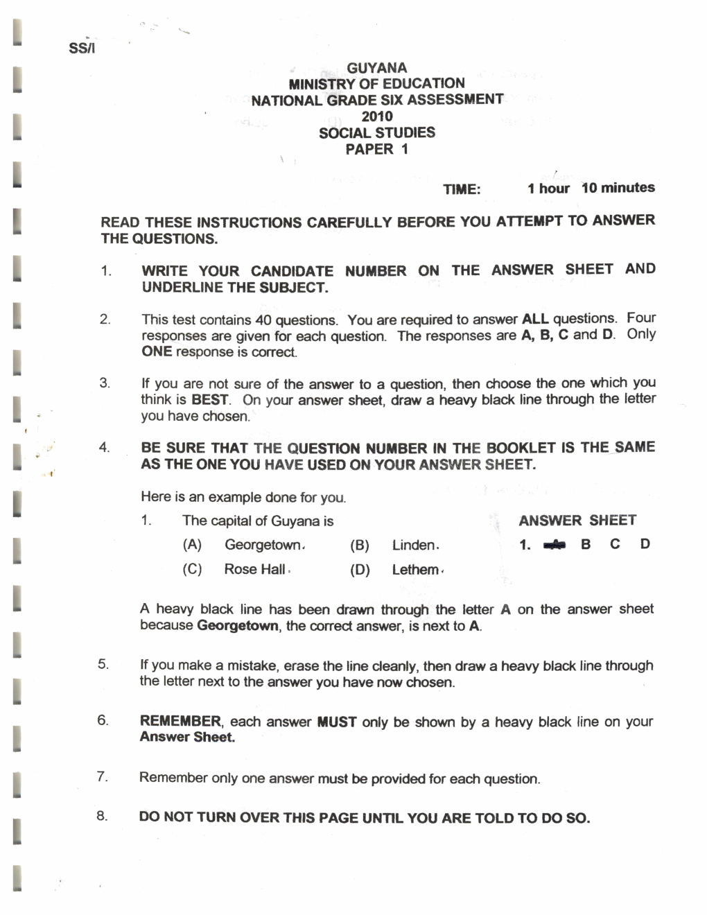 National Grade 6 Assessment 2010 Social Studies P1