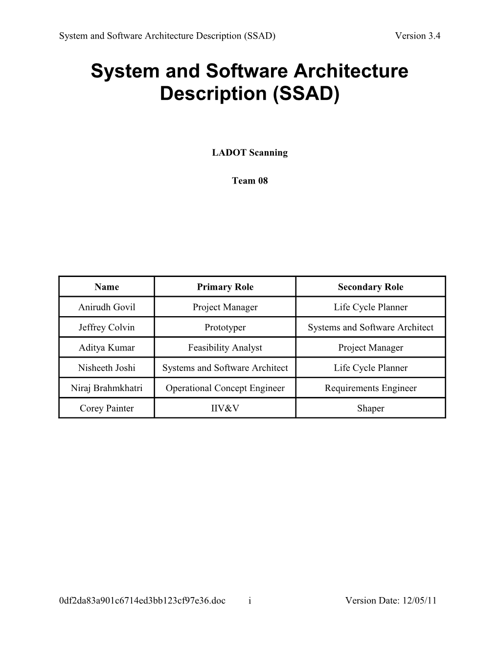 System and Software Architecture Description (SSAD) s1