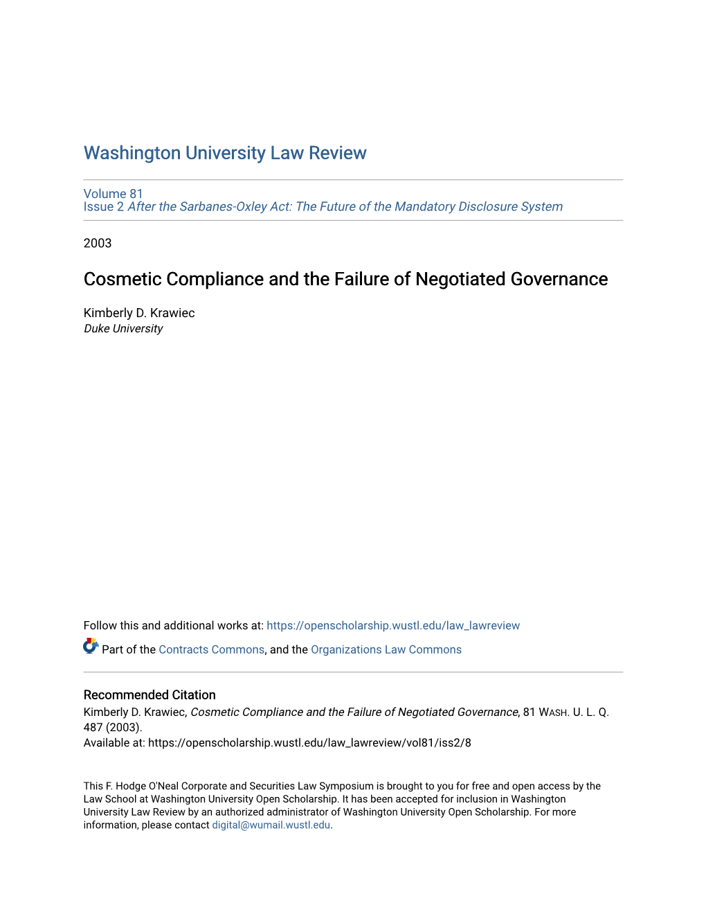 Cosmetic Compliance and the Failure of Negotiated Governance