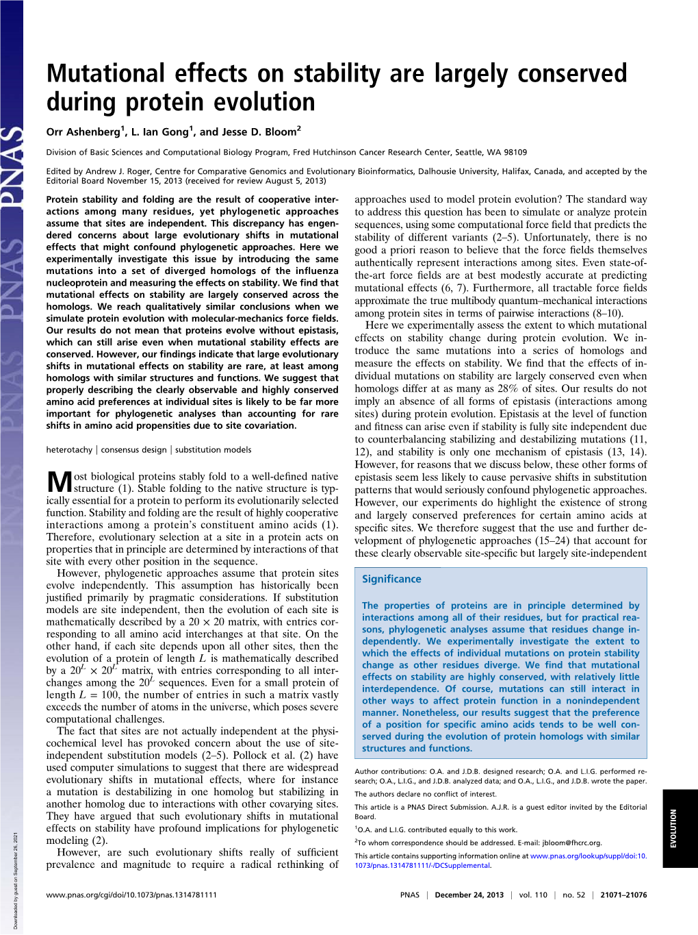 Mutational Effects on Stability Are Largely Conserved During Protein Evolution