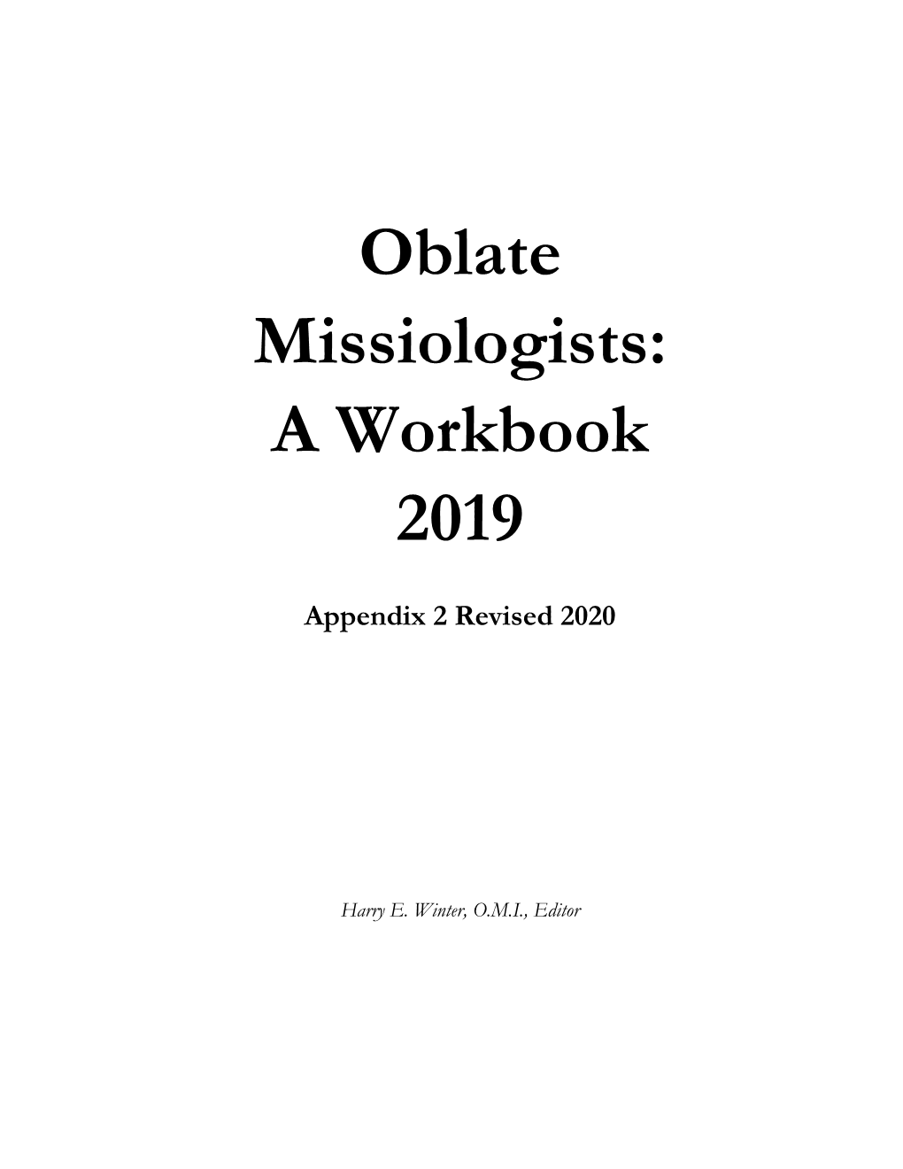 Oblate Missiologists: a Workbook