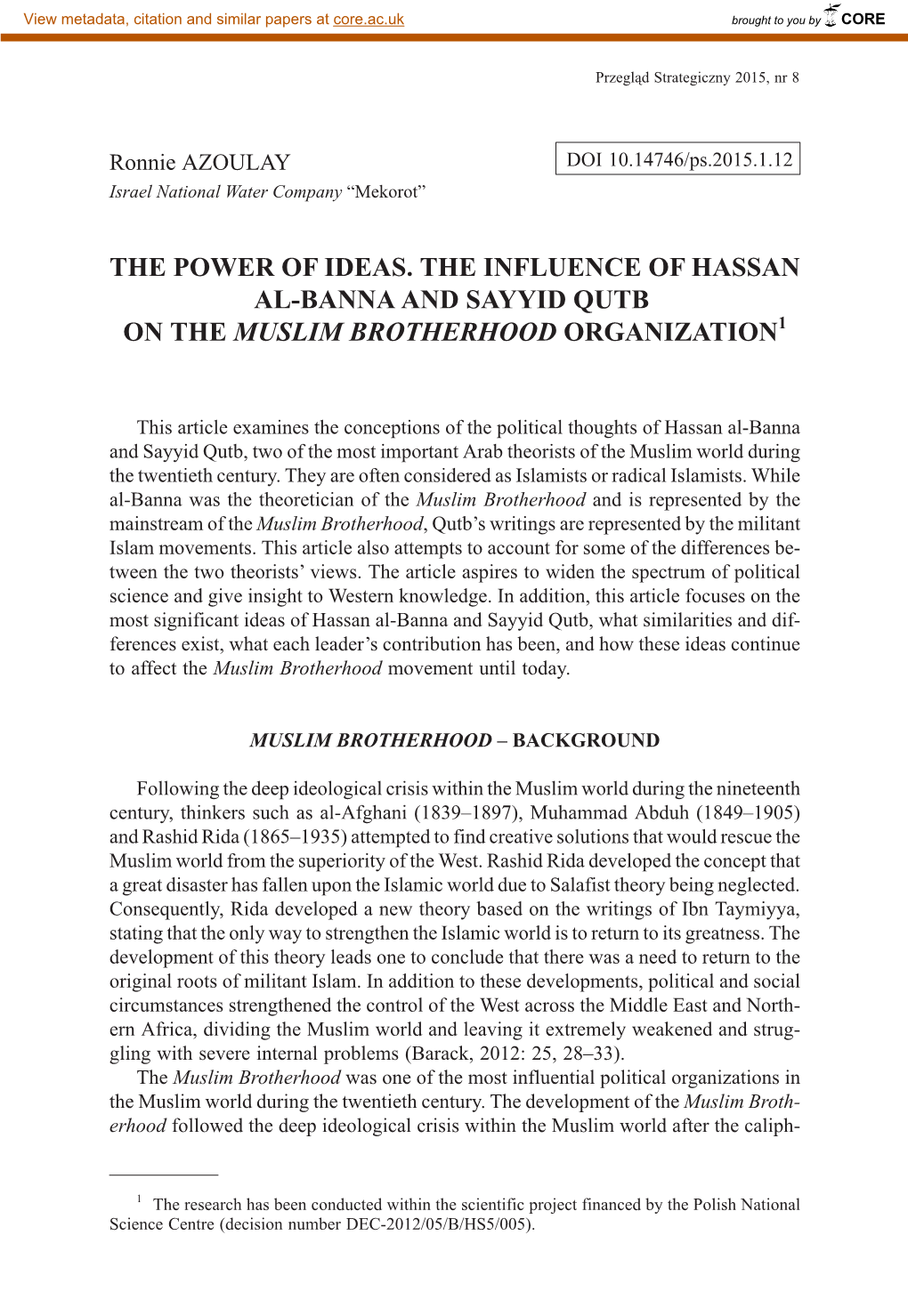 The Power of Ideas. the Influence of Hassan Al-Banna and Sayyid Qutb on the Muslim Brotherhood Organization1