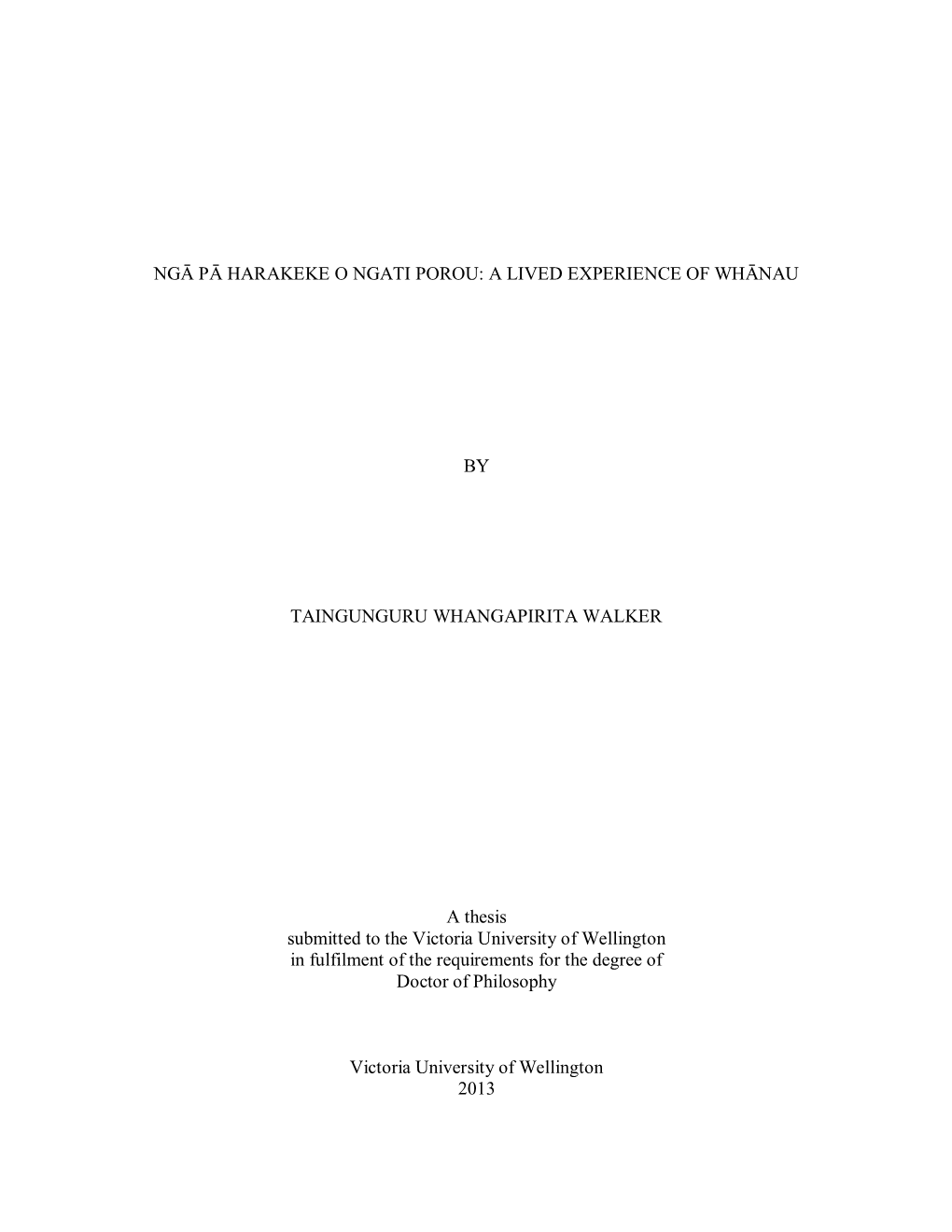 Ngā Pā Harakeke O Ngati Porou: a Lived Experience of Whānau