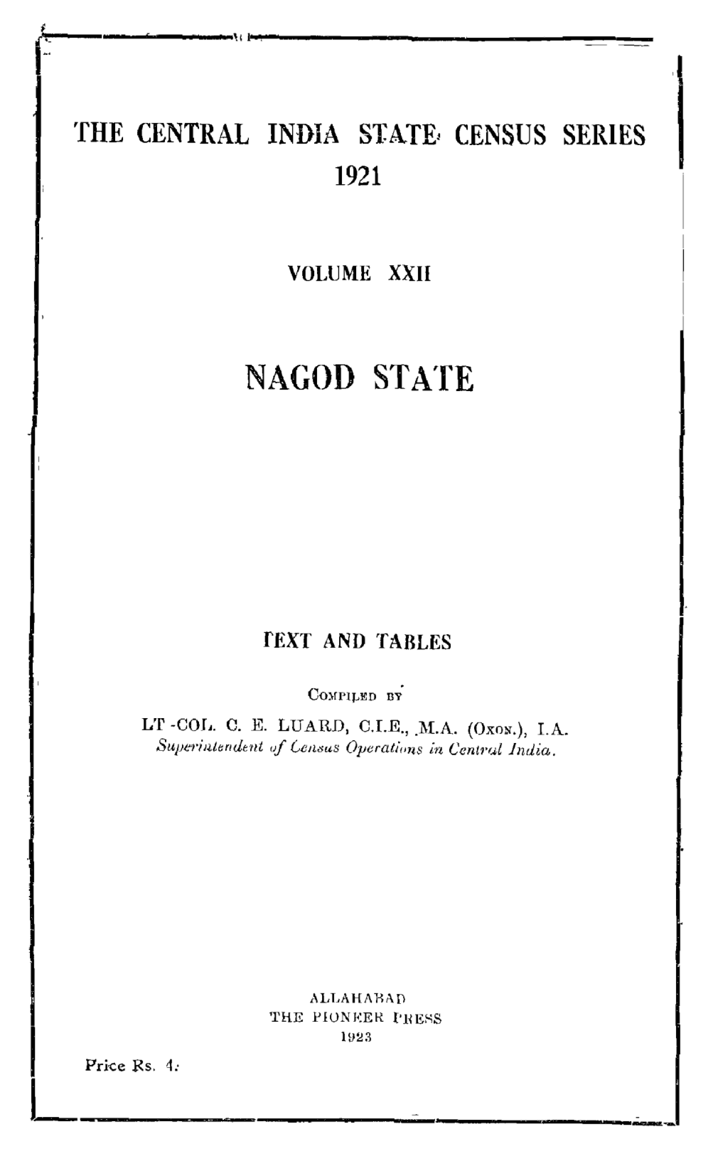 45944 the CENTRAL INDIA STATE CENSUS SERIES 1921.Pdf