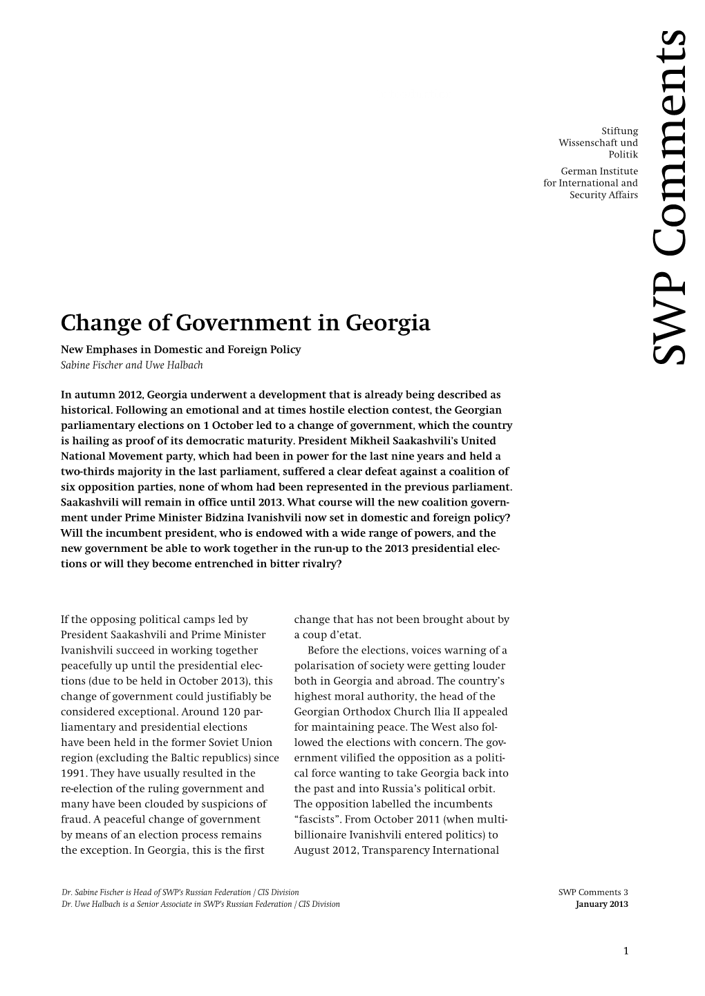 Change of Government in Georgia. New Emphases in Domestic And