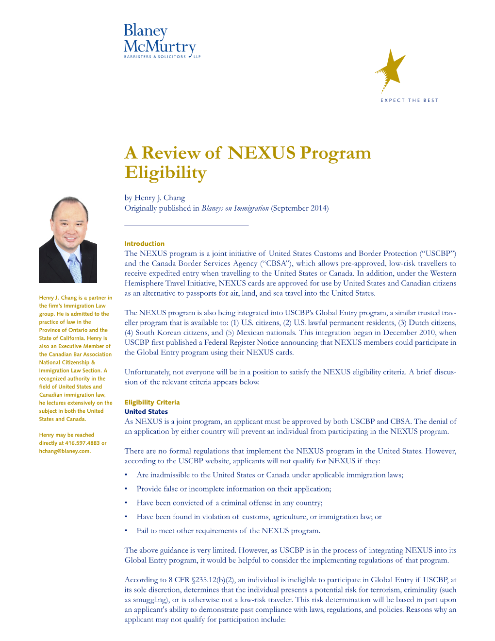 A Review of NEXUS Program Eligibility