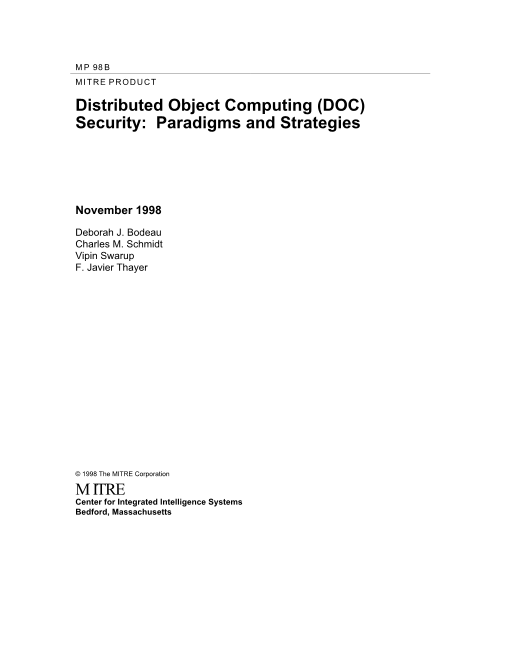 Distributed Object Computing (DOC) Security: Paradigms and Strategies
