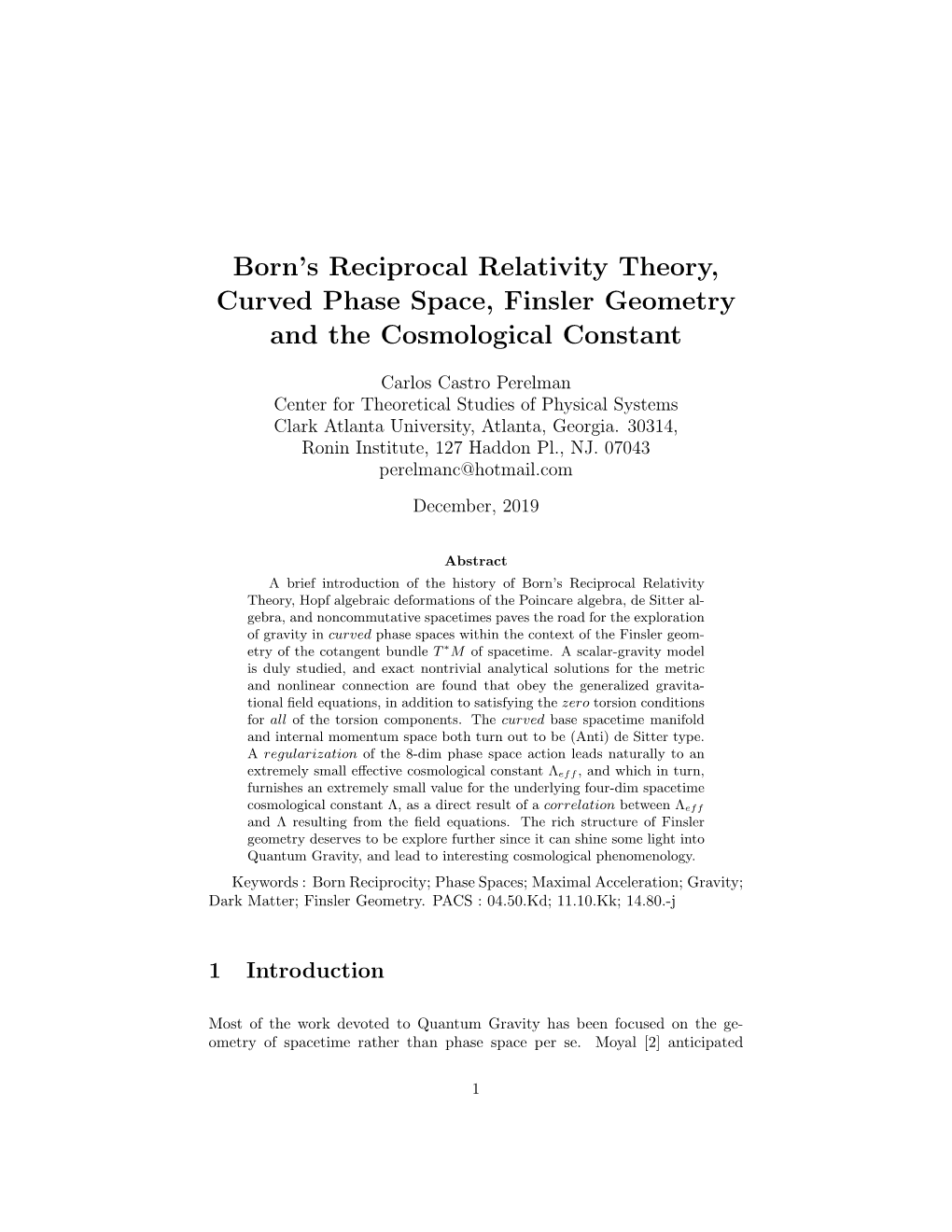 Born's Reciprocal Relativity Theory, Curved Phase Space, Finsler