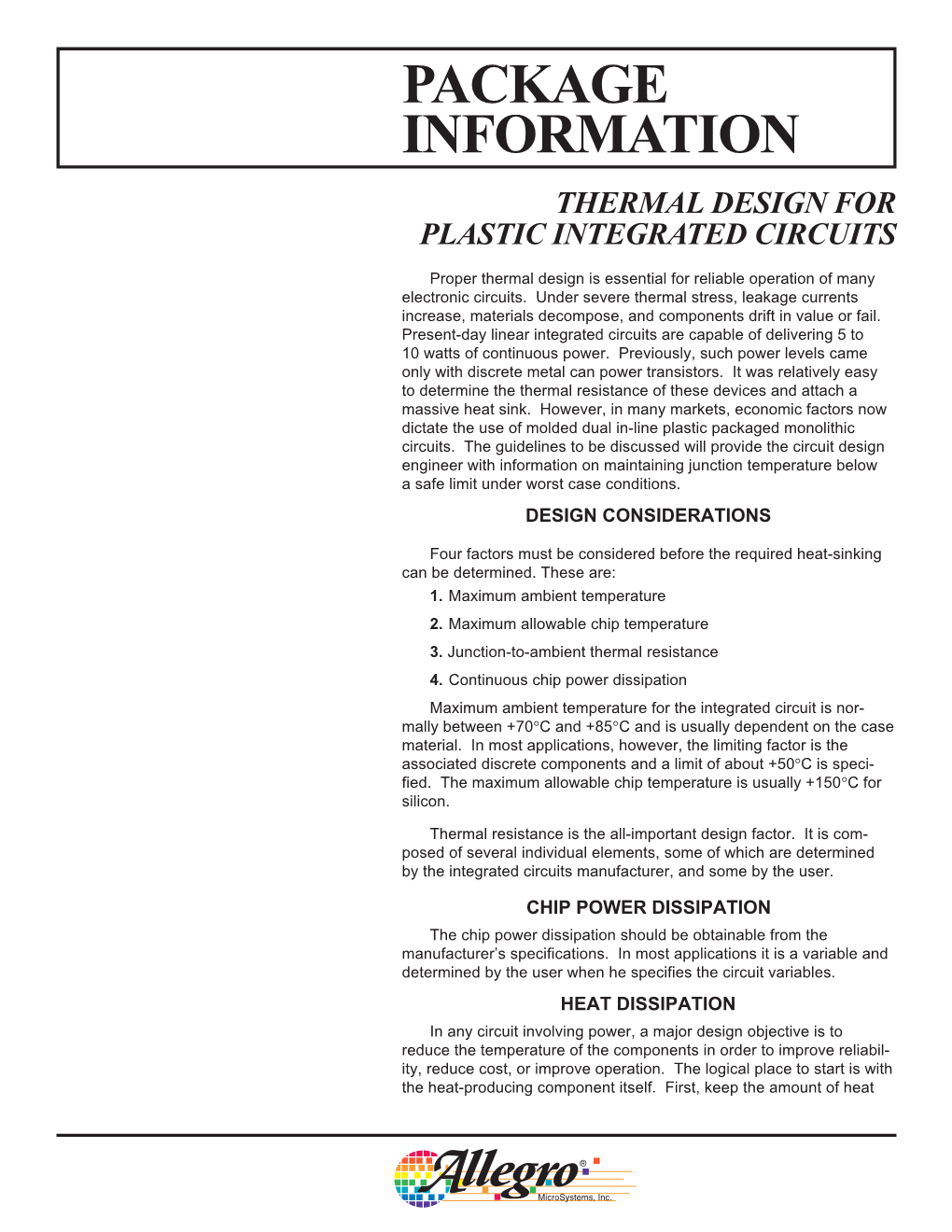 Thermal Design for Plastic Integrated Circuits