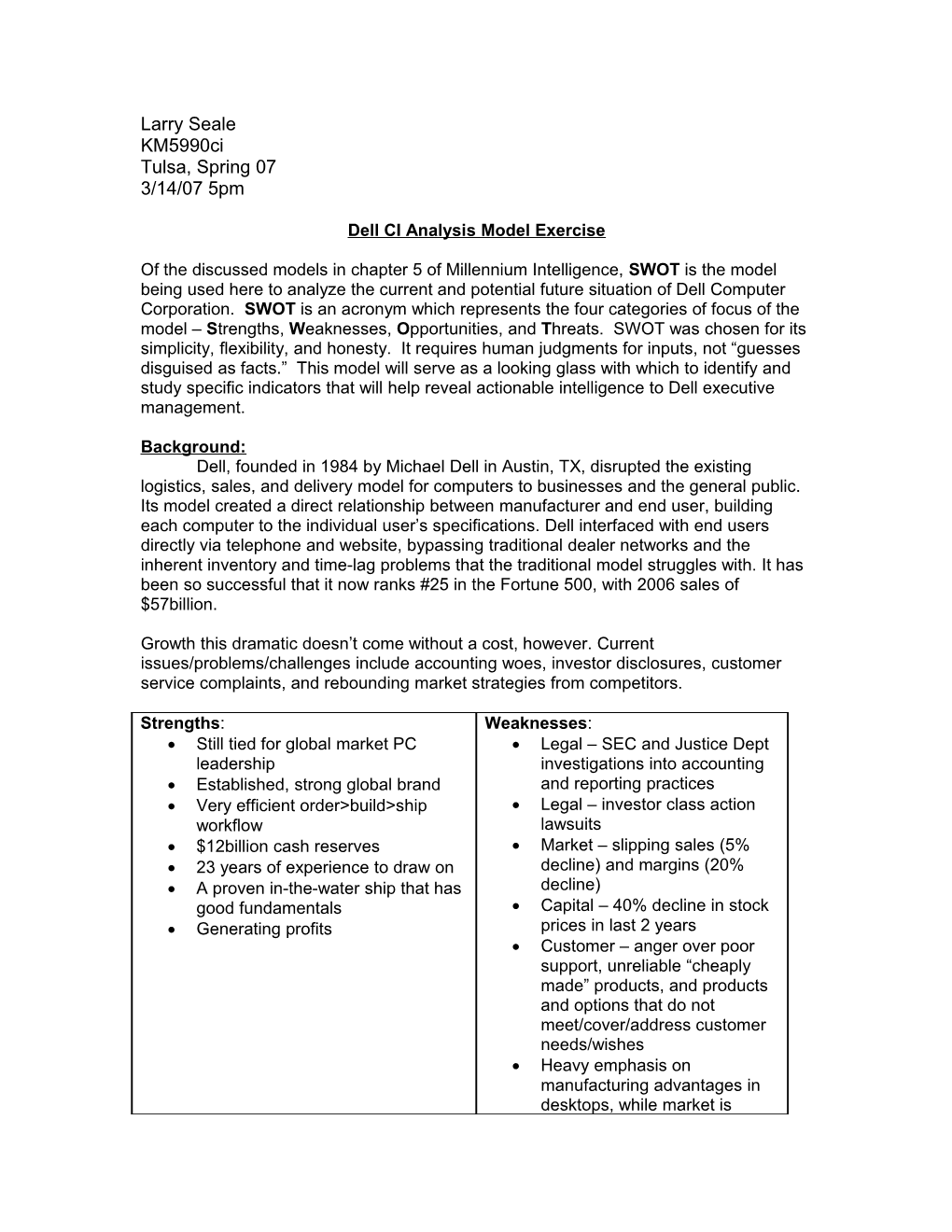 Dell CI Analysis Model Exercise