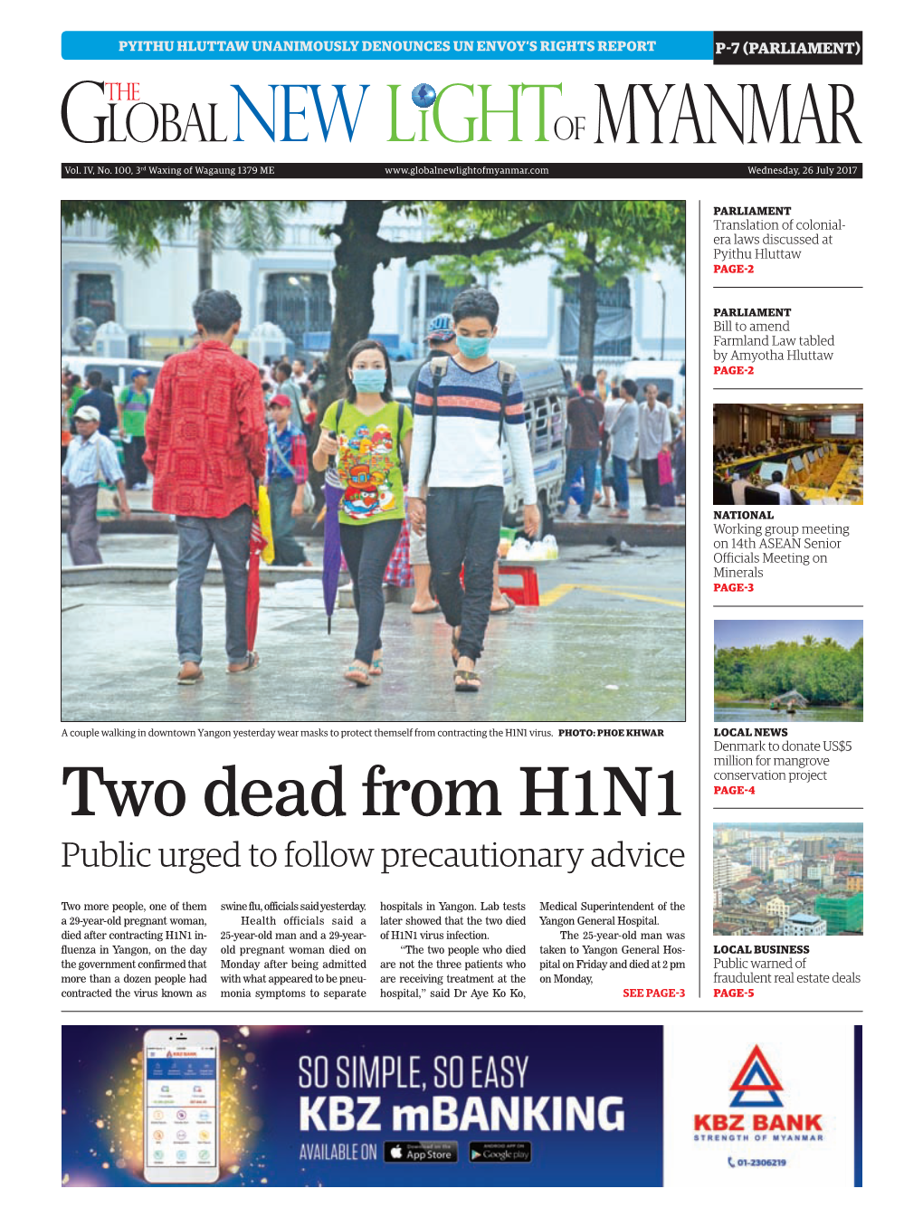 Two Dead from H1N1 P Age-4 Public Urged to Follow Precautionary Advice