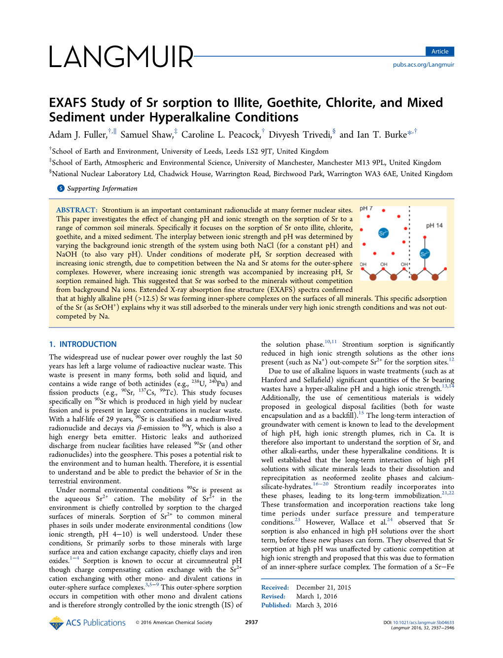 EXAFS Study of Sr Sorption to Illite, Goethite, Chlorite, and Mixed Sediment Under Hyperalkaline Conditions Adam J