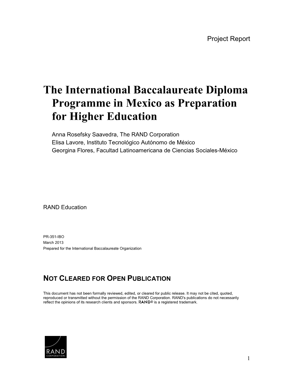 The International Baccalaureate Diploma Programme in Mexico As Preparation for Higher Education