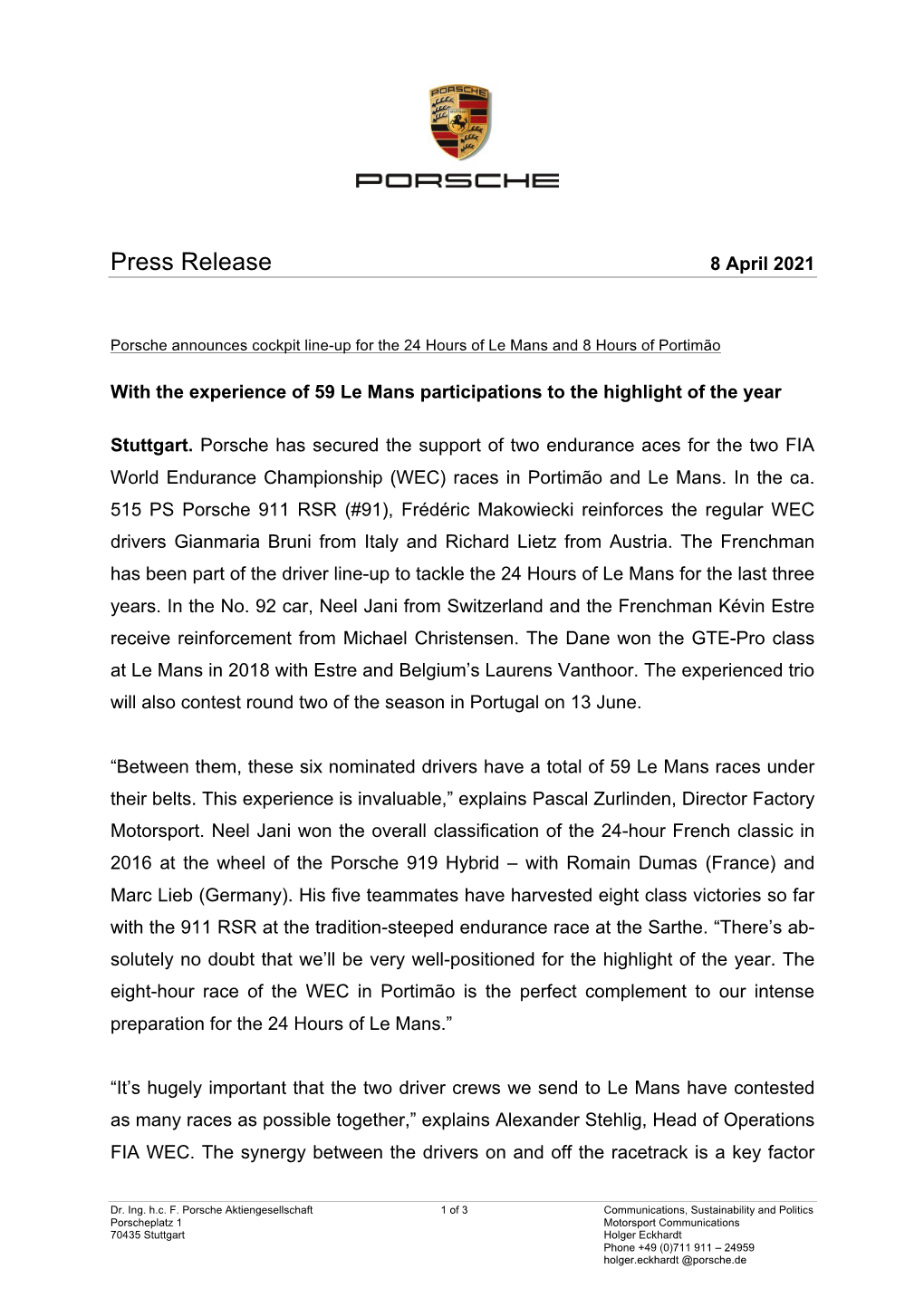 Press Release 8 April 2021