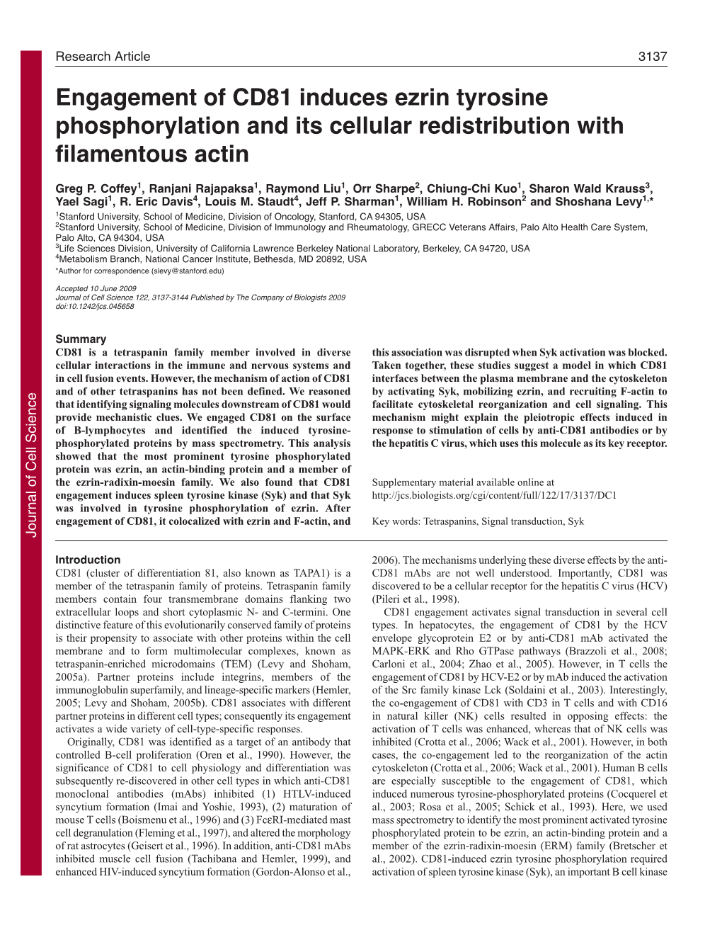 Engagement of CD81 Induces Ezrin Tyrosine Phosphorylation and Its Cellular Redistribution with Filamentous Actin